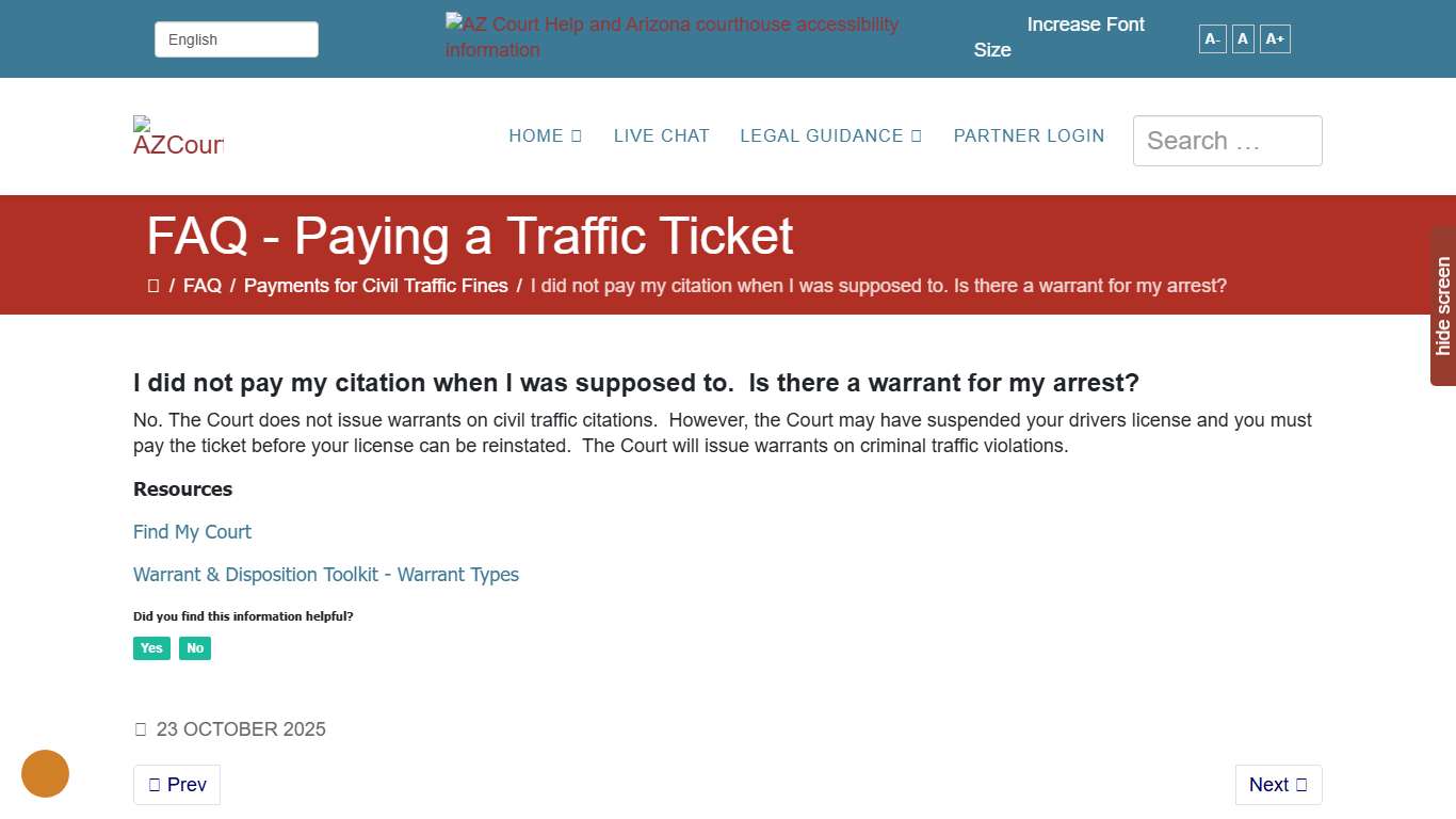 I didn't pay my fine on time. Is there a warrant for my arrest?