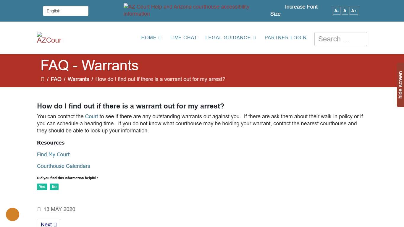 How do I find out if there is a warrant out for my arrest in Arizona?